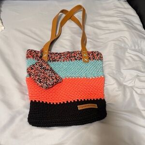 Colorful Knit Tote Bag with Pouch
